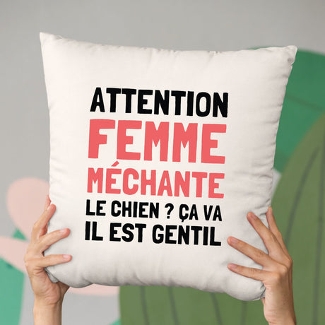 Coussin Attention femme méchante Beige