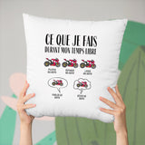 Coussin Ce que je fais durant mon temps libre Moto Blanc