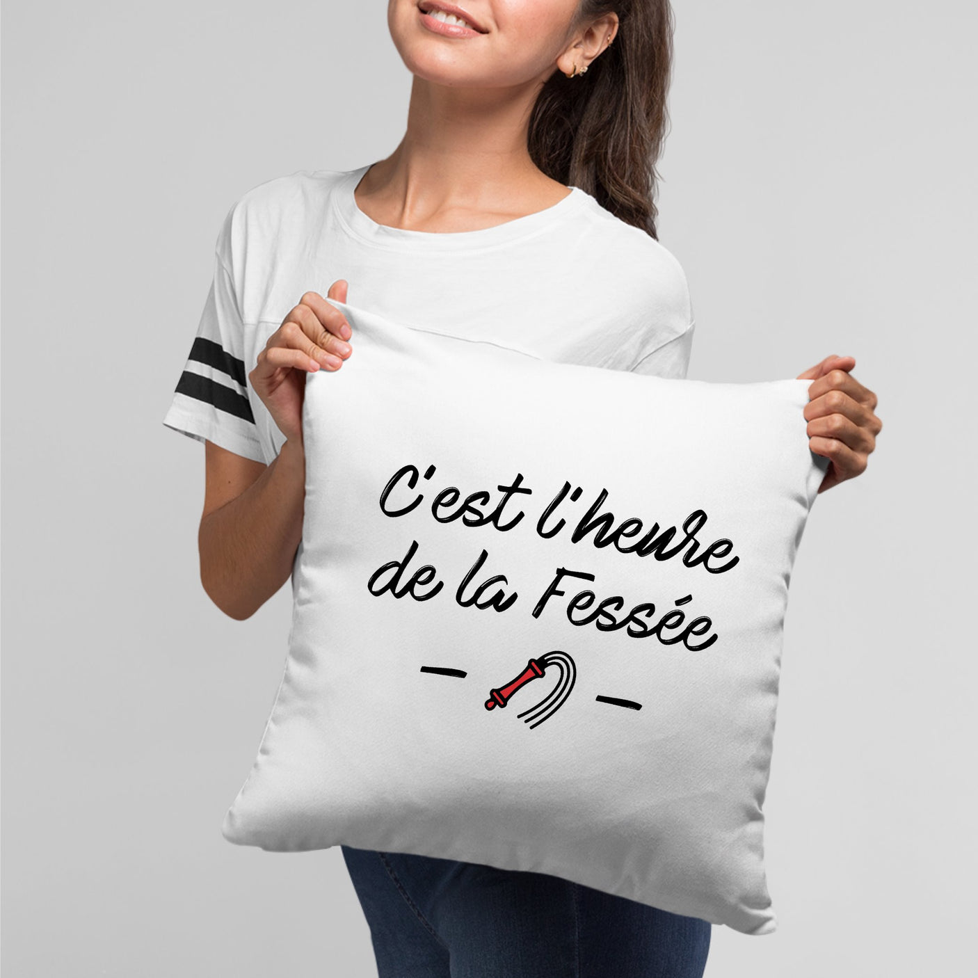 Coussin C'est l'heure de la fessée Blanc