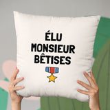 Coussin Élu monsieur bêtises Beige