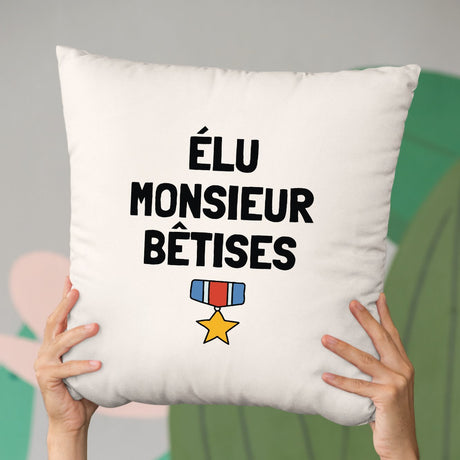 Coussin Élu monsieur bêtises Beige