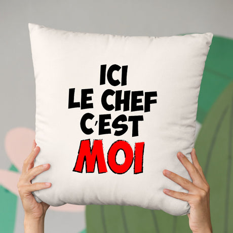 Coussin Ici le chef c'est moi Beige