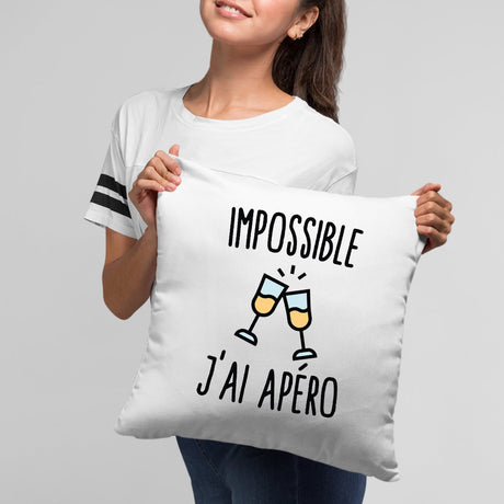 Coussin Impossible j'ai apéro Blanc