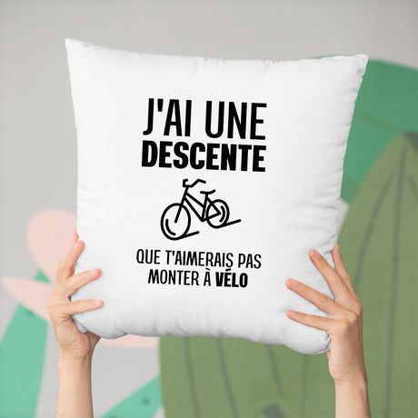 Coussin J'ai une descente que t'aimerais pas monter à vélo Blanc