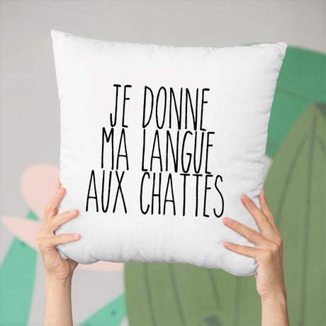 Coussin Je donne ma langue aux chattes Blanc