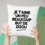 Coussin Je t'aime un peu beaucoup but de Zizou Blanc