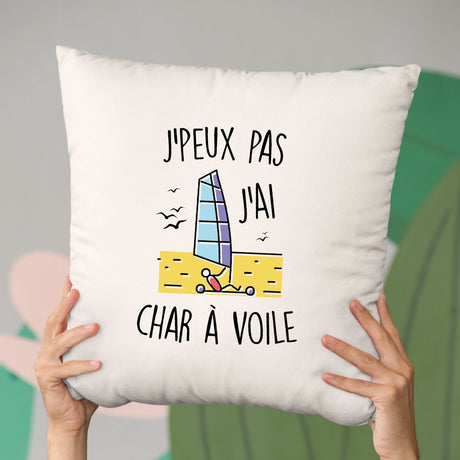 Coussin J'peux pas j'ai char à voile Beige