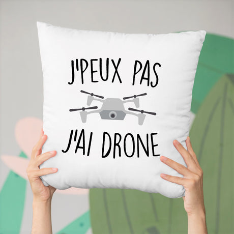 Coussin J'peux pas j'ai drone Blanc