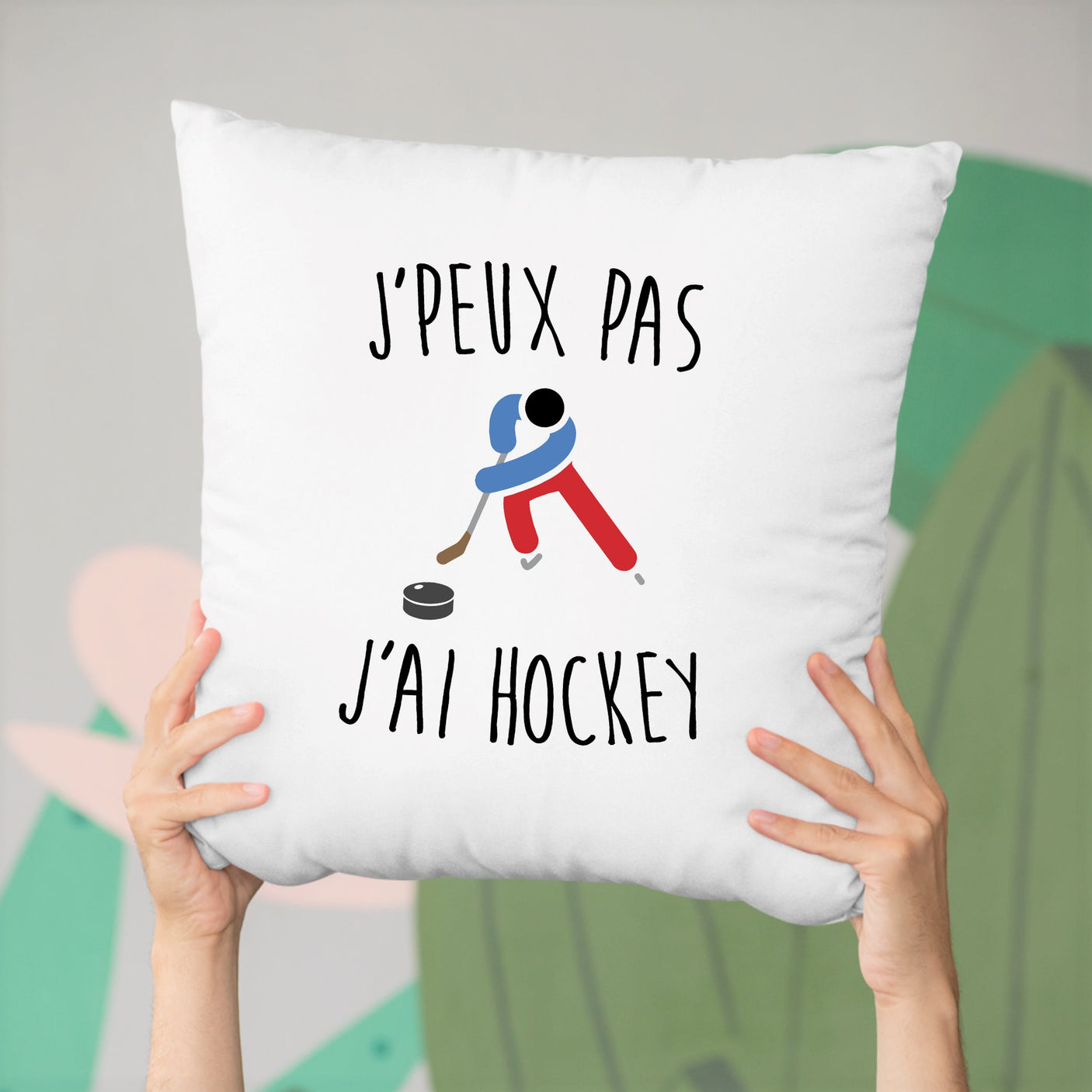 Coussin J'peux pas j'ai hockey Blanc