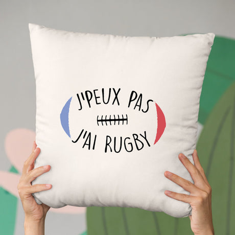 Coussin J'peux pas j'ai rugby Beige