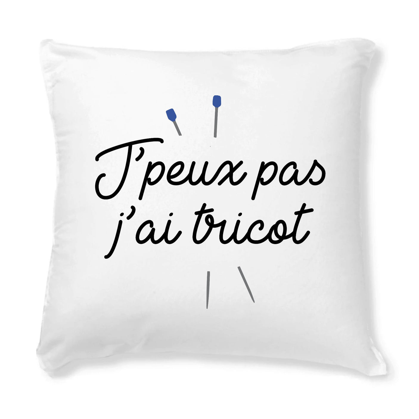 Coussin J'peux pas j'ai tricot 