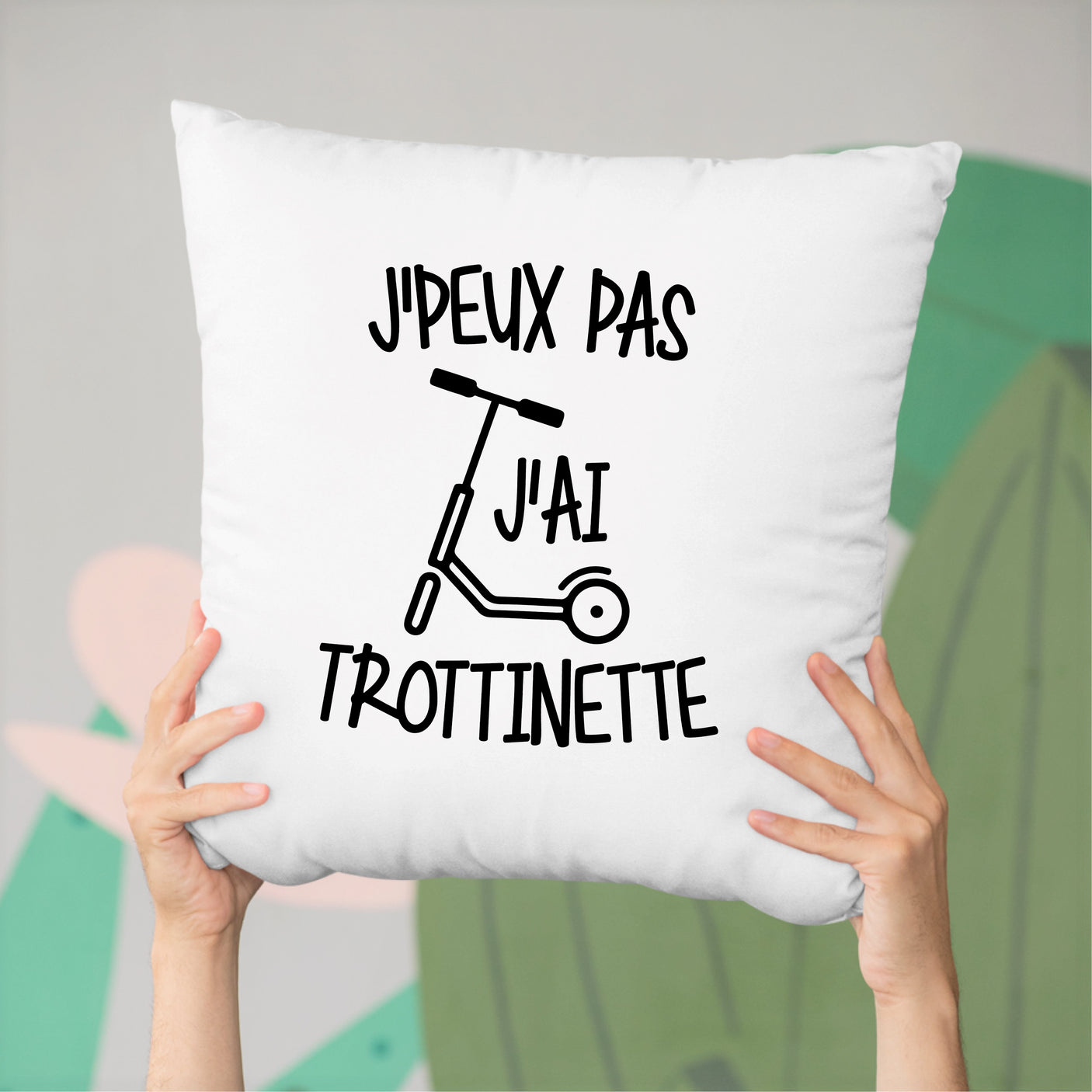 Coussin J'peux pas j'ai trottinette Blanc