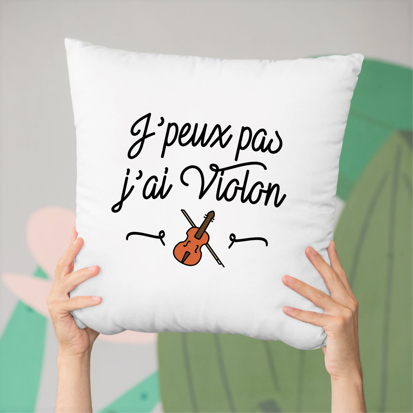 Coussin J'peux pas j'ai violon Blanc