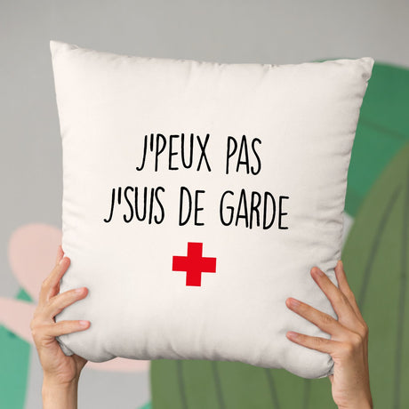 Coussin J'peux pas j'suis de garde Beige