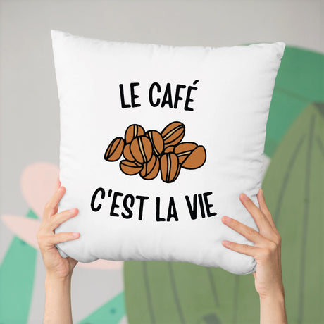 Coussin Le café c'est la vie Blanc