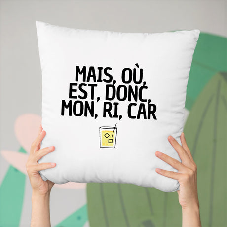 Coussin Mais, où, est, donc, mon, ri, car Blanc