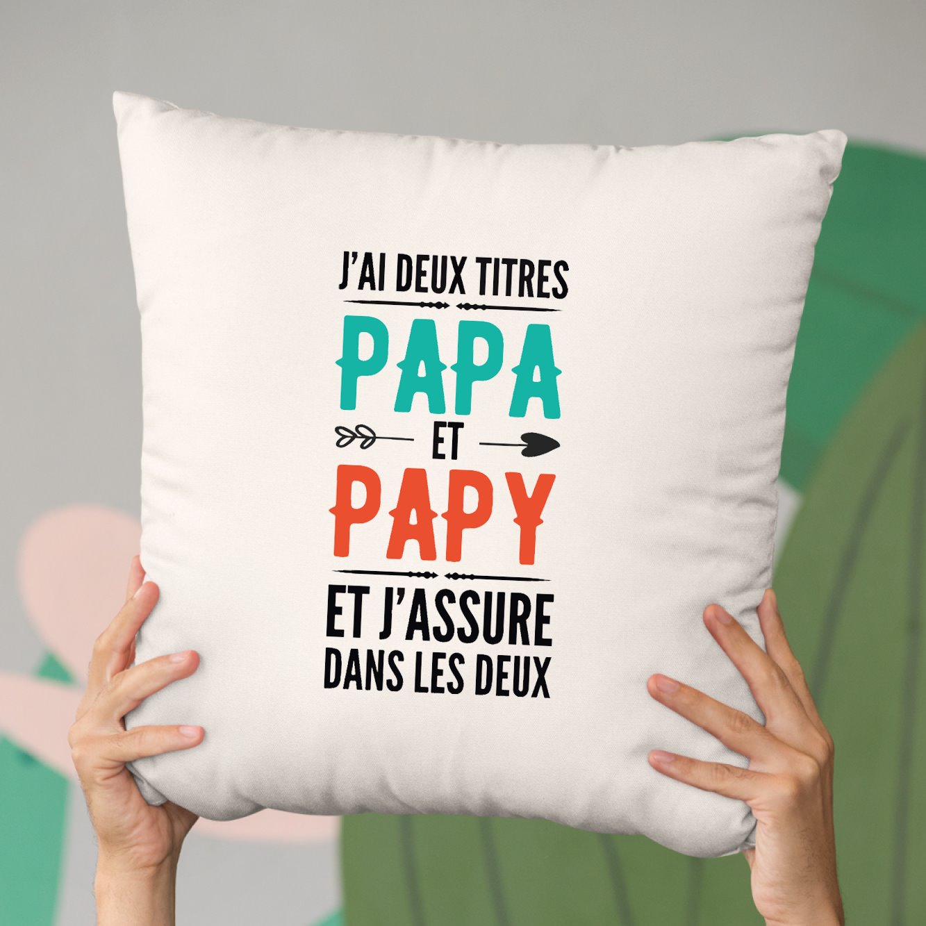 Coussin Papa et papy Beige