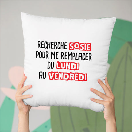 Coussin Recherche sosie du lundi au vendredi Blanc