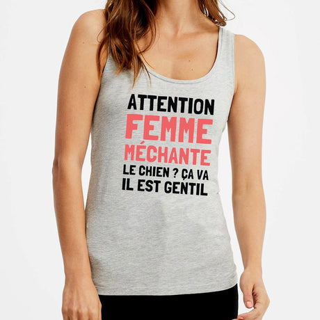 Débardeur Femme Attention femme méchante Gris