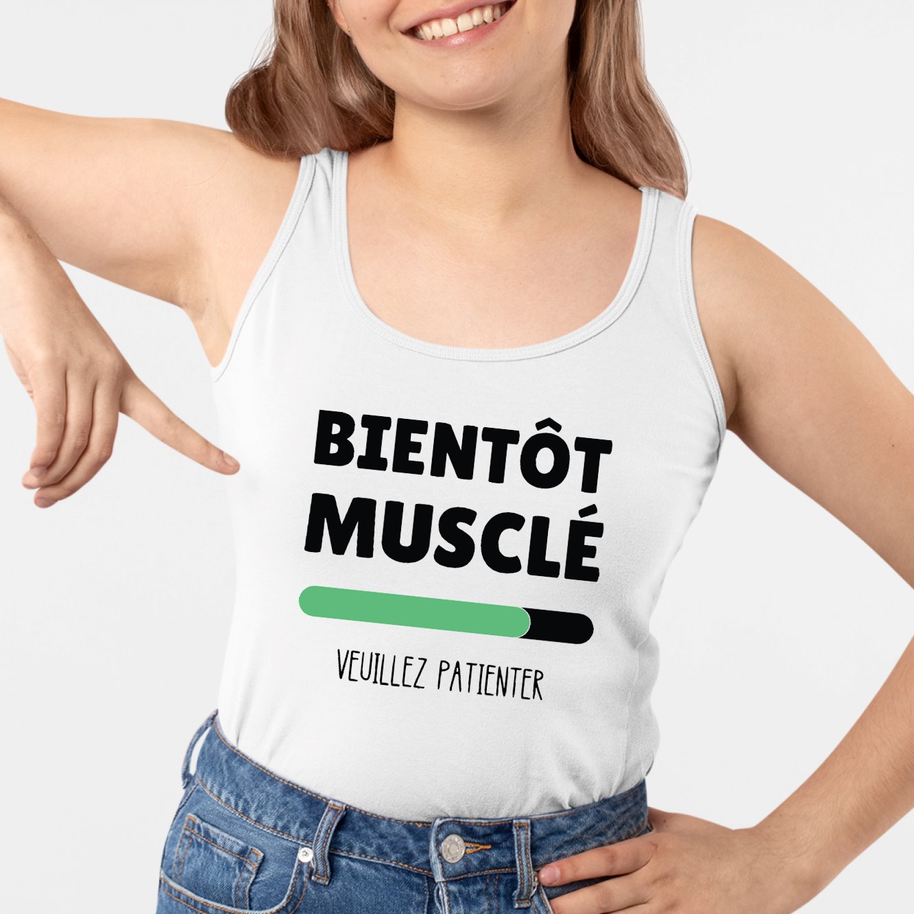 Débardeur Femme Bientôt musclé Blanc