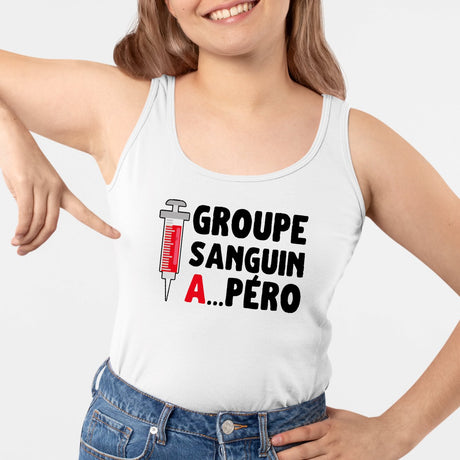 Débardeur Femme Groupe sanguin Apéro Blanc