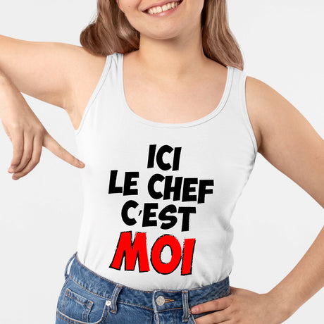 Débardeur Femme Ici le chef c'est moi Blanc