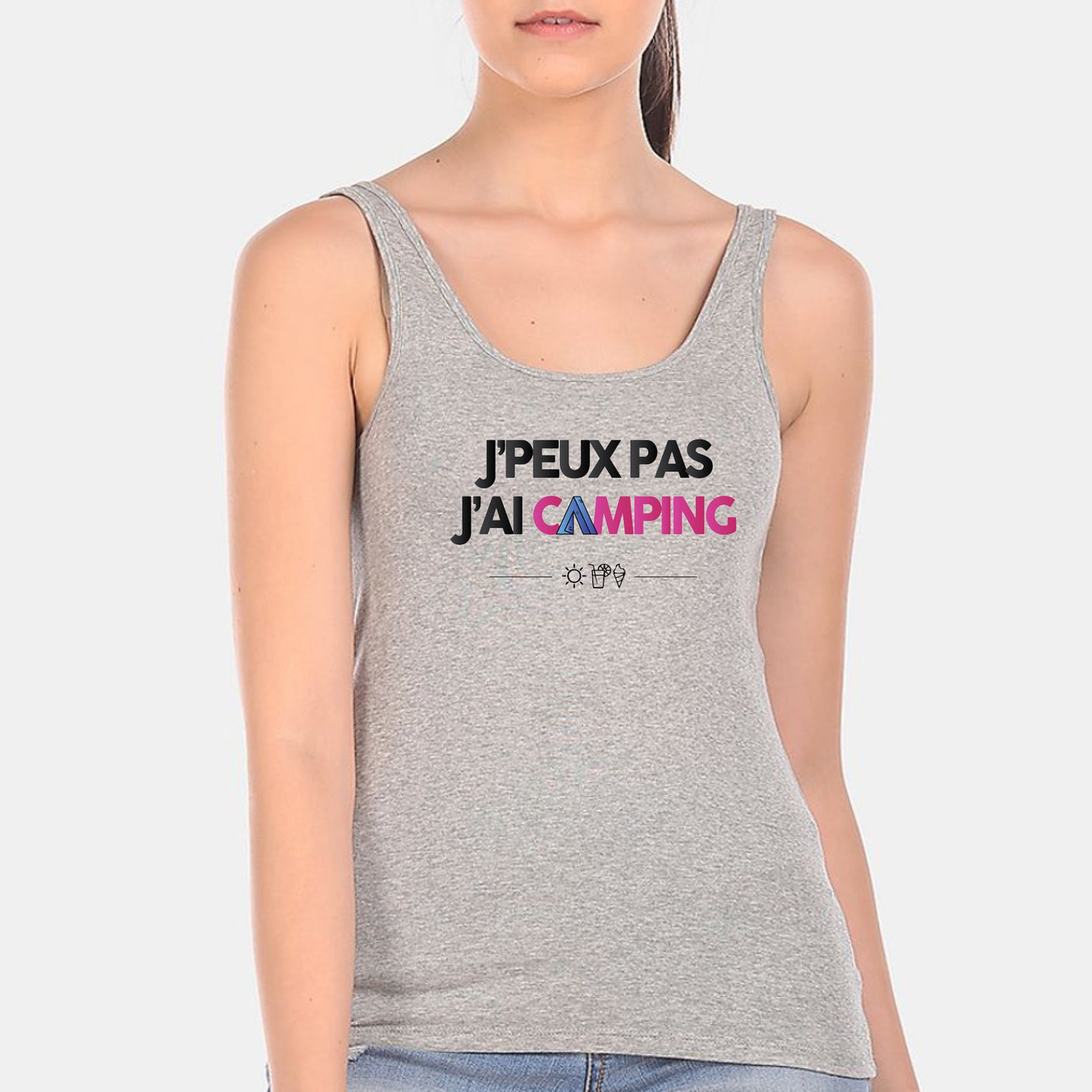 Débardeur Femme J'peux pas j'ai camping Gris