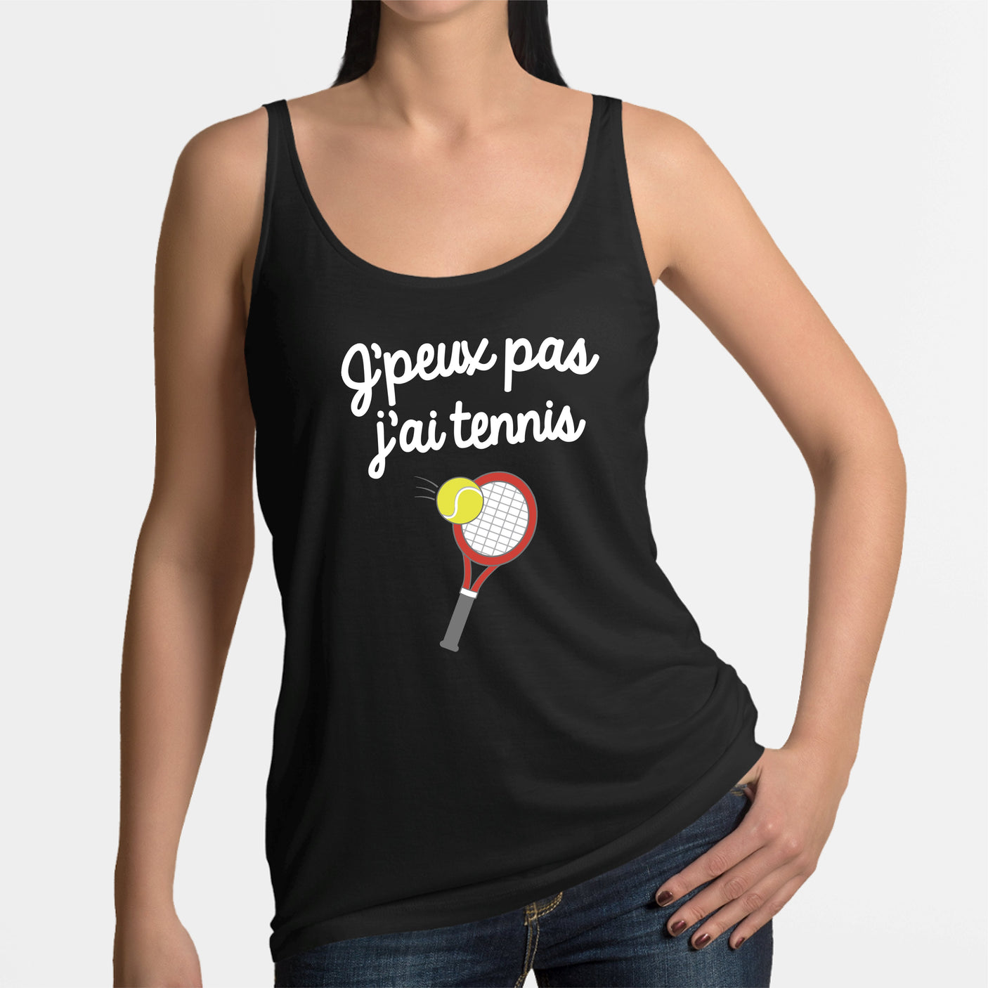 Débardeur Femme J'peux pas j'ai tennis Noir