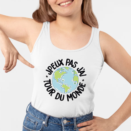 Débardeur Femme J'peux pas j'ai tour du monde Blanc