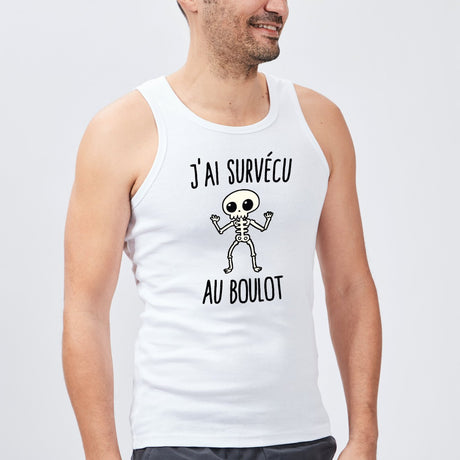 Débardeur Homme J'ai survécu au boulot Blanc