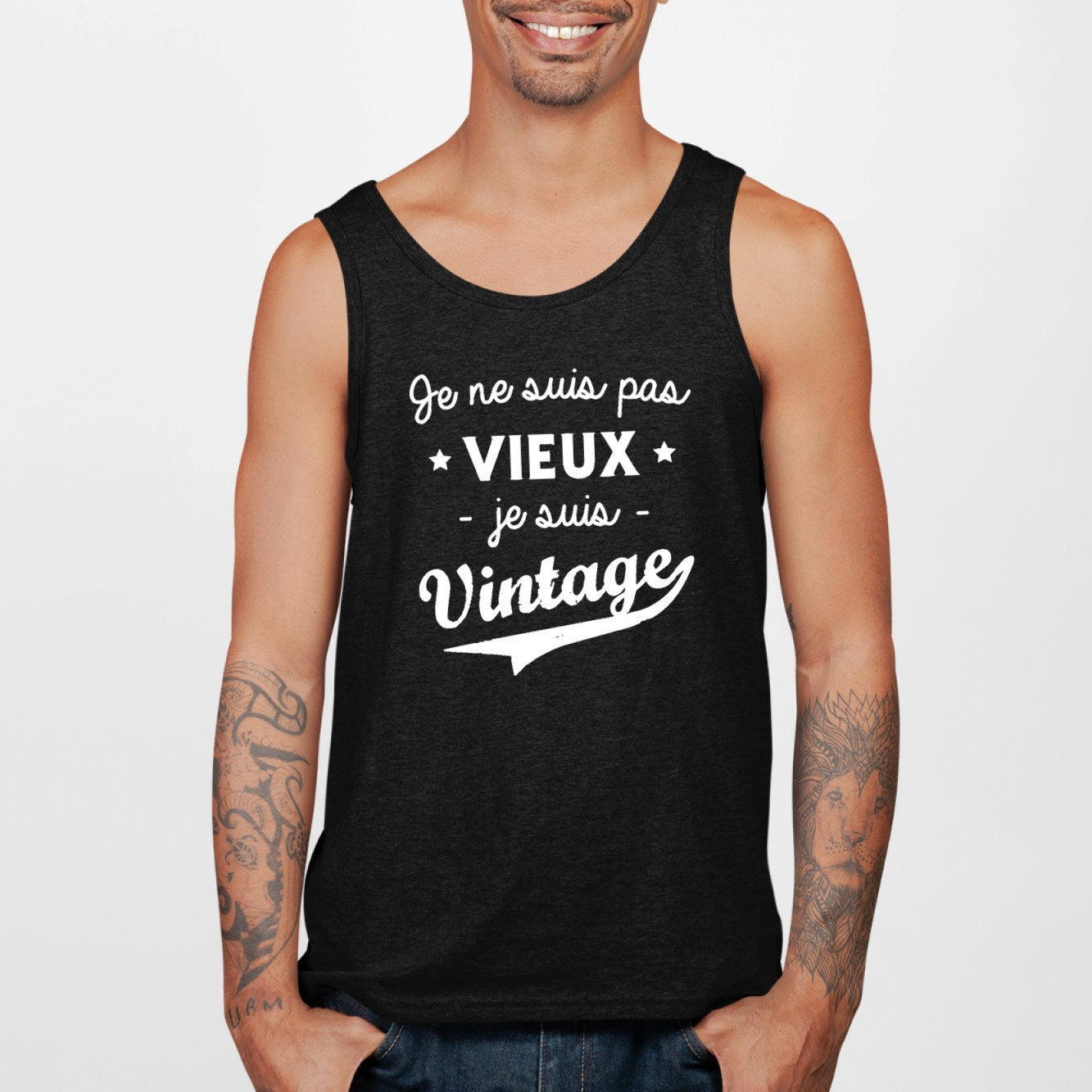 Débardeur Homme Je ne suis pas vieux je suis vintage Noir