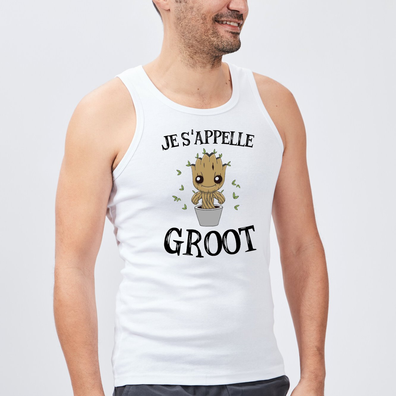 Débardeur Homme Je s'appelle Groot Blanc