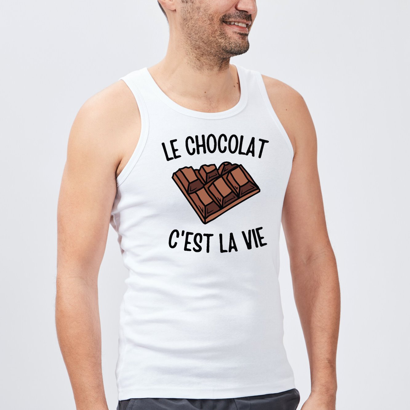 Débardeur Homme Le chocolat c'est la vie Blanc