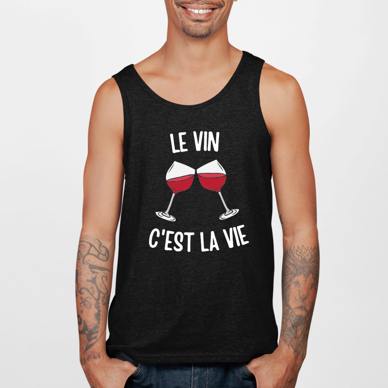 Débardeur Homme Le vin c'est la vie Noir