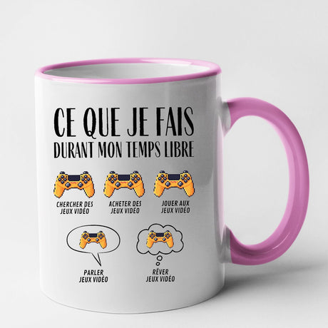 Mug Ce que je fais durant mon temps libre Jeux vidéo Rose