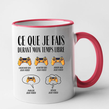 Mug Ce que je fais durant mon temps libre Jeux vidéo Rouge