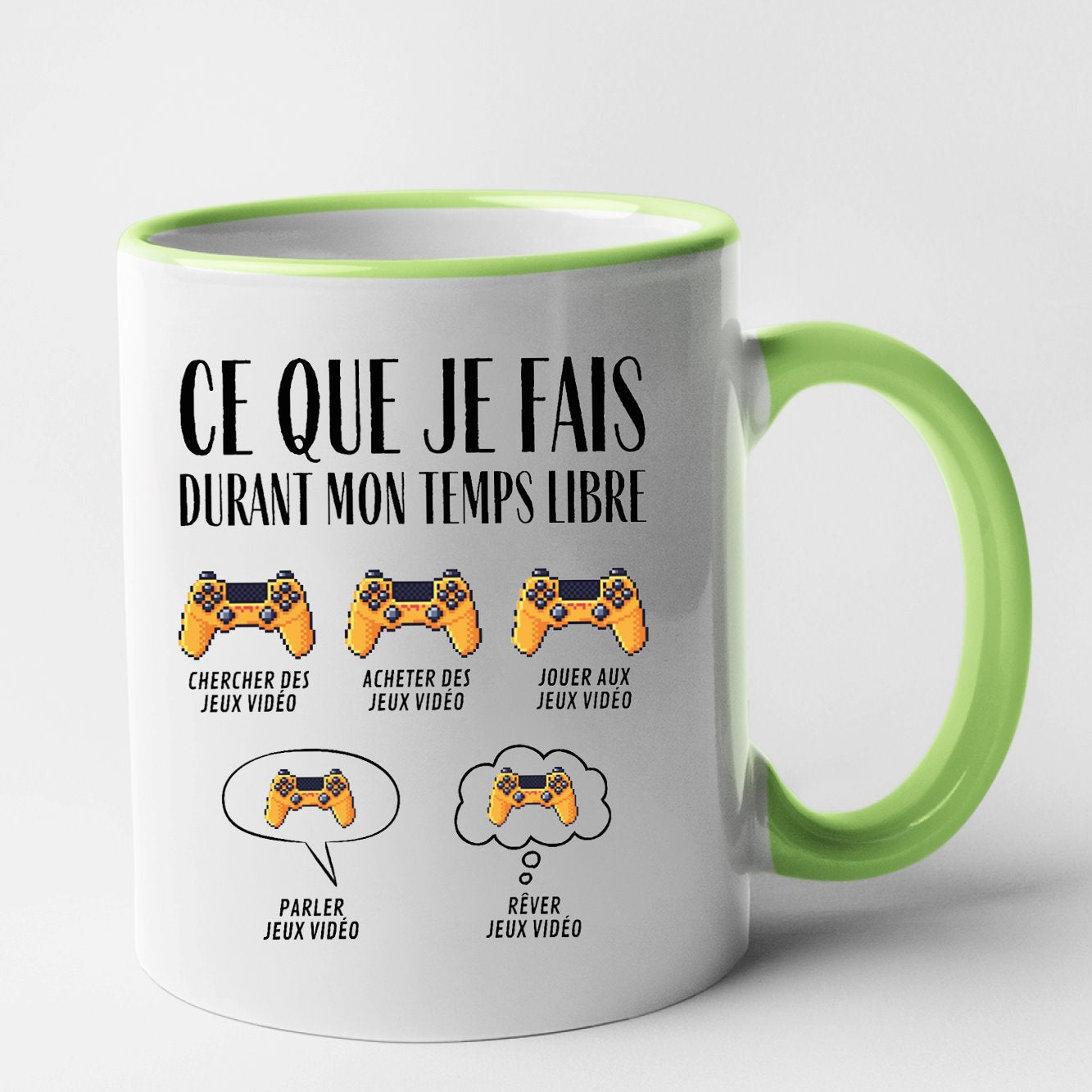 Mug Ce que je fais durant mon temps libre Jeux vidéo Vert