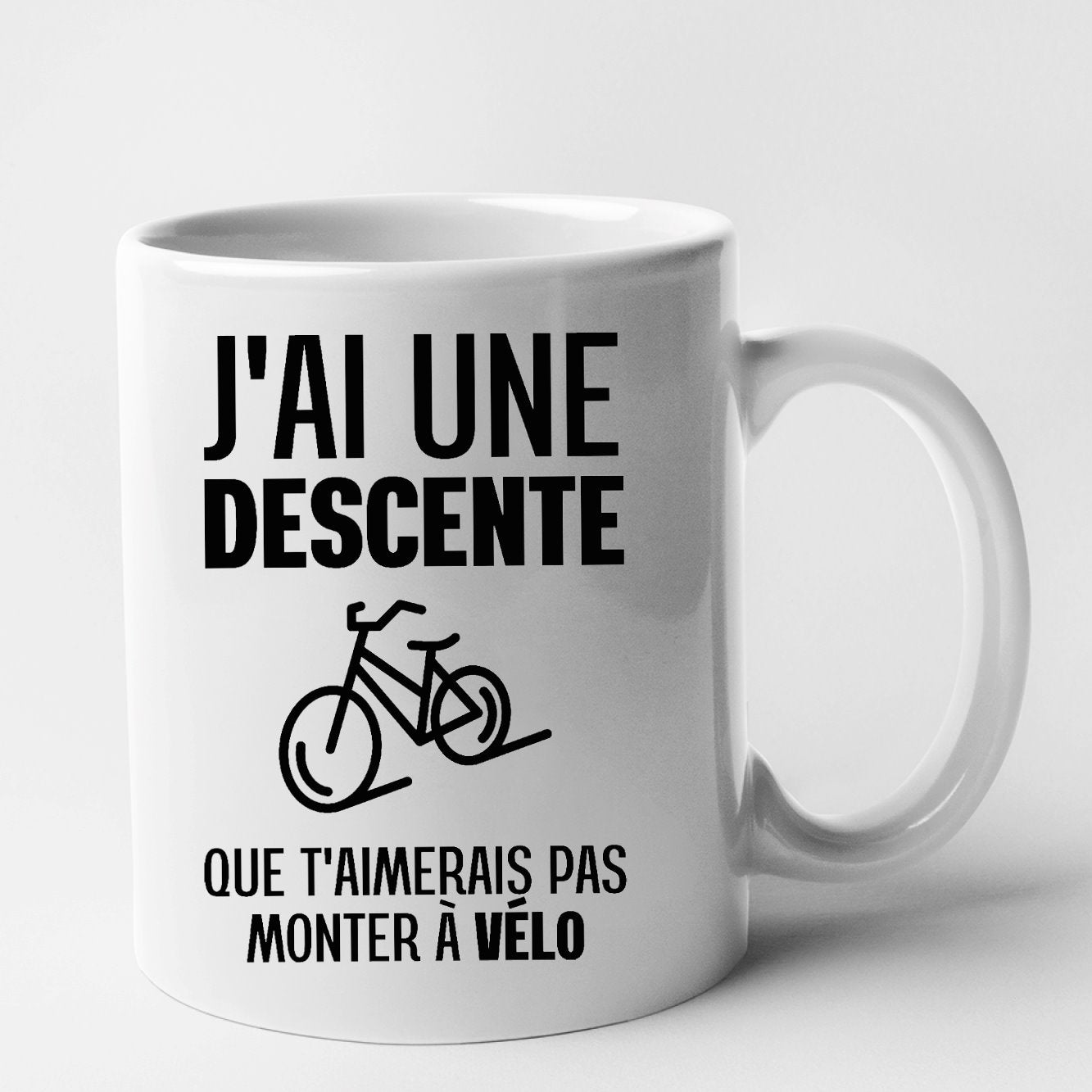 Mug J'ai une descente que t'aimerais pas monter à vélo Blanc