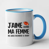 Mug J'aime quand ma femme me laisse regarder le rugby Bleu