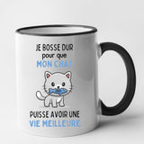 Mug Je bosse dur pour mon chat Noir