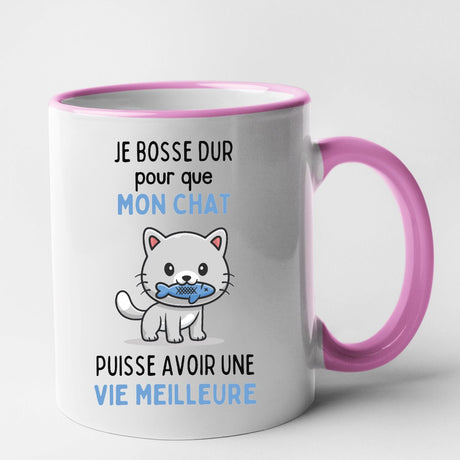 Mug Je bosse dur pour mon chat Rose