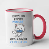 Mug Je bosse dur pour mon chat Rouge