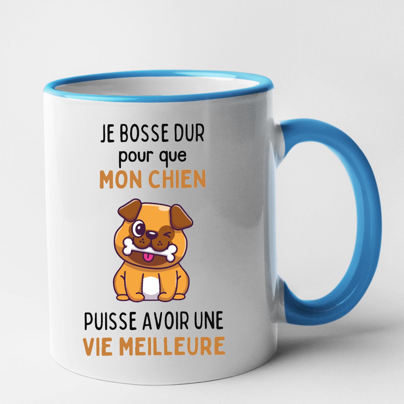 Mug Je bosse dur pour mon chien Bleu