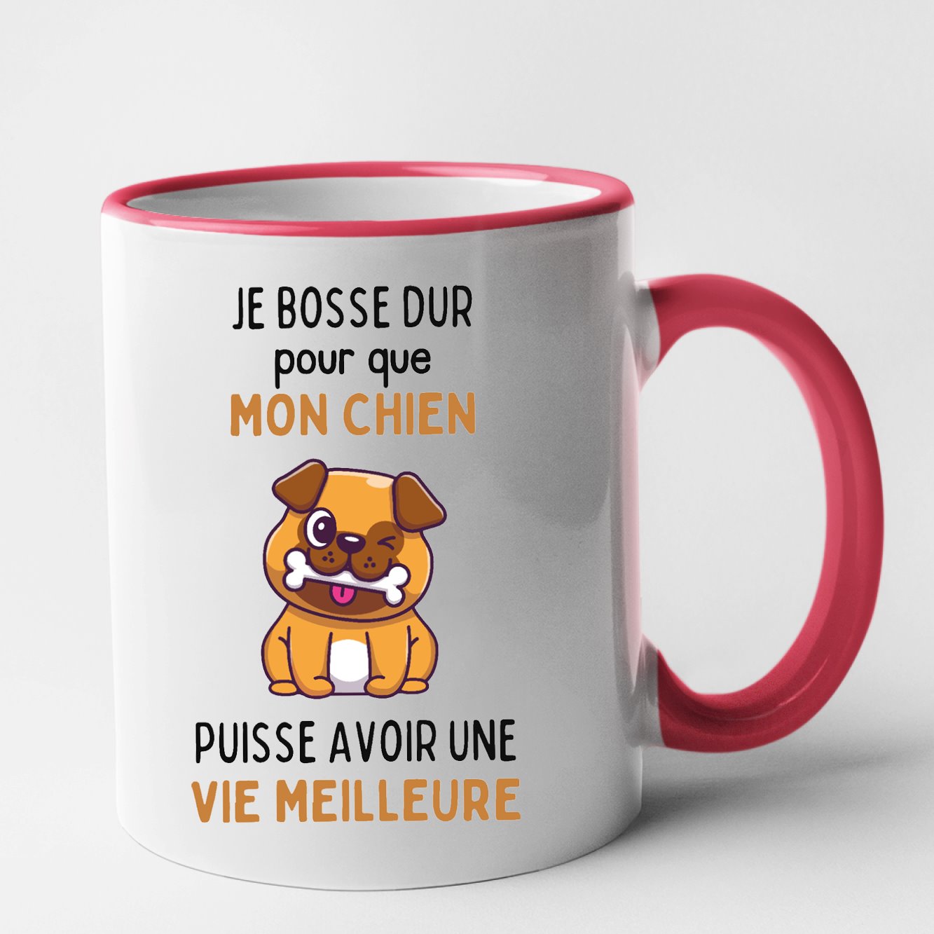 Mug Je bosse dur pour mon chien Rouge