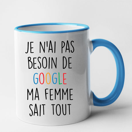 Mug Je n'ai pas besoin de Google Bleu