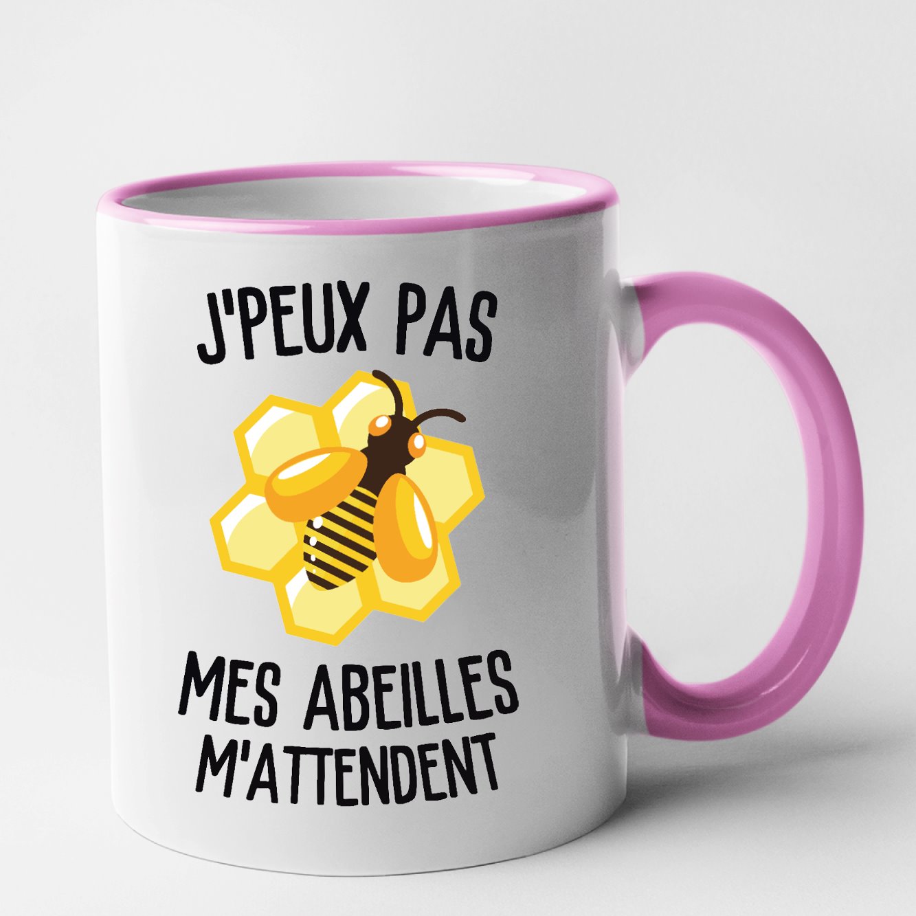 Mug J'peux pas mes abeilles m'attendent Rose