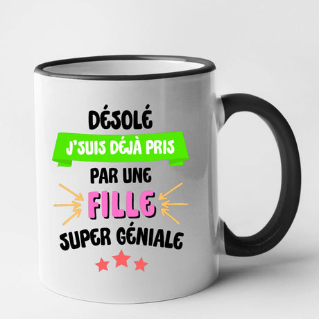 Mug J'suis déjà pris pas une fille super géniale Noir