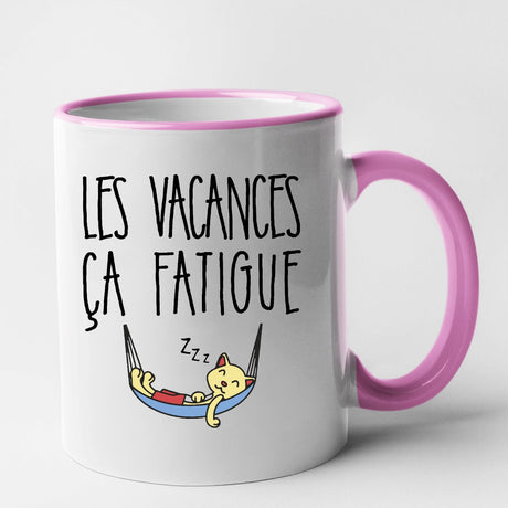 Mug Les vacances ça fatigue Rose