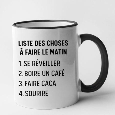 Mug Liste des choses à faire le matin Noir