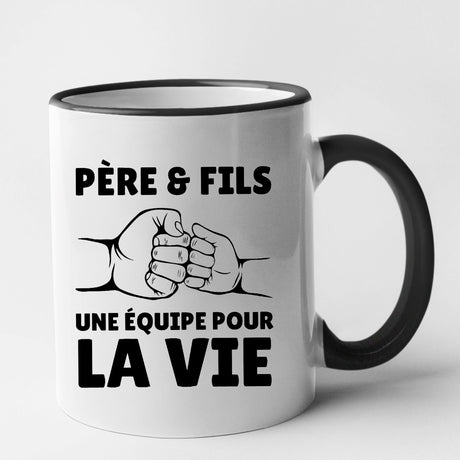 Mug Père et fils une équipe pour la vie Noir